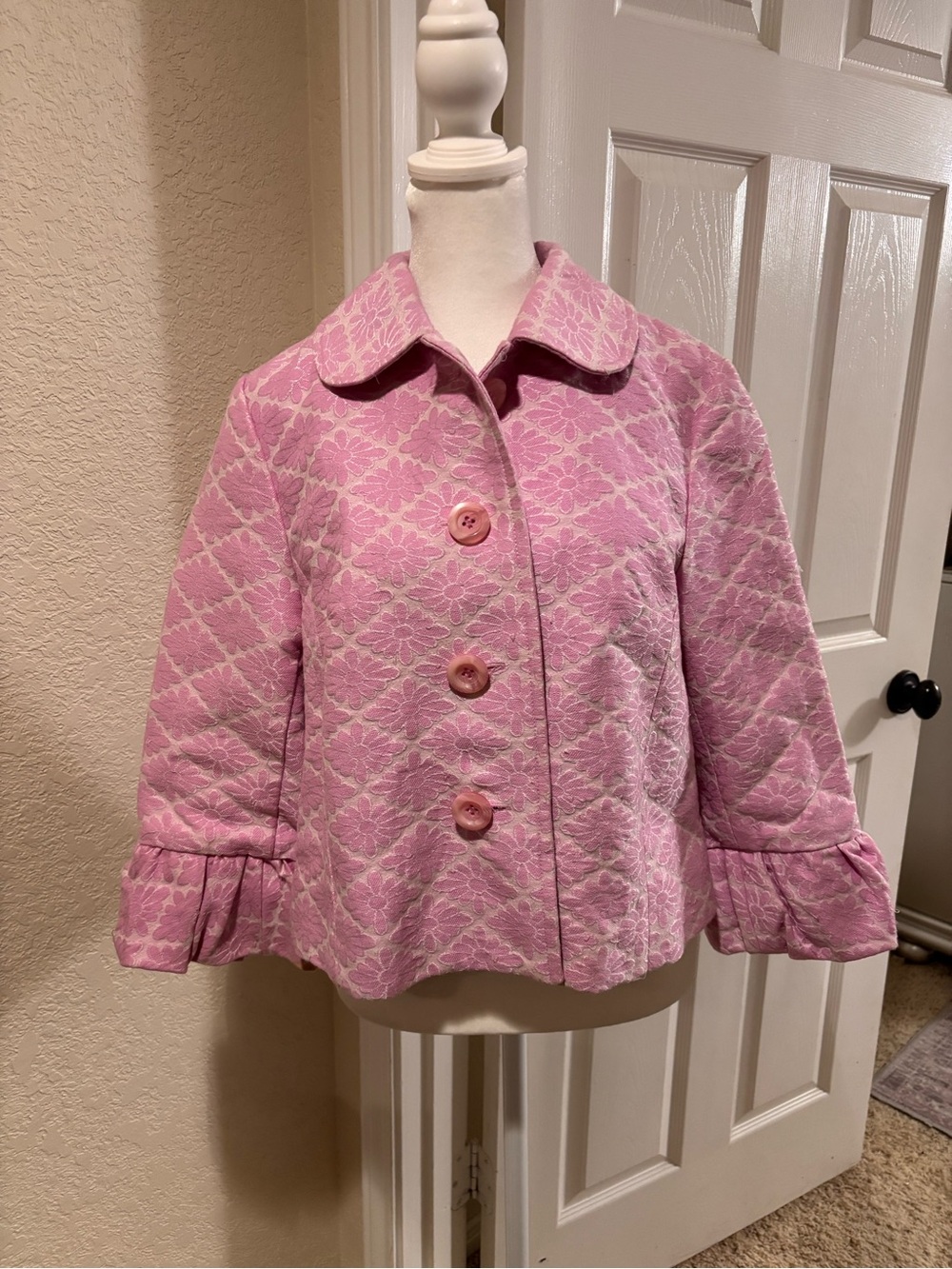 INC International Concepts Pink Quilted Floral Pea Coat